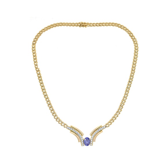 4.79 Ct. tw. Tanzanite & Diamond V Shape Necklace 14K - Picture 3 of 4